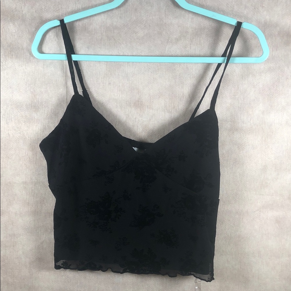 Y2K Whimsigoth Black Floral Velvet Burnout Babydoll Camisole Witchy Layering